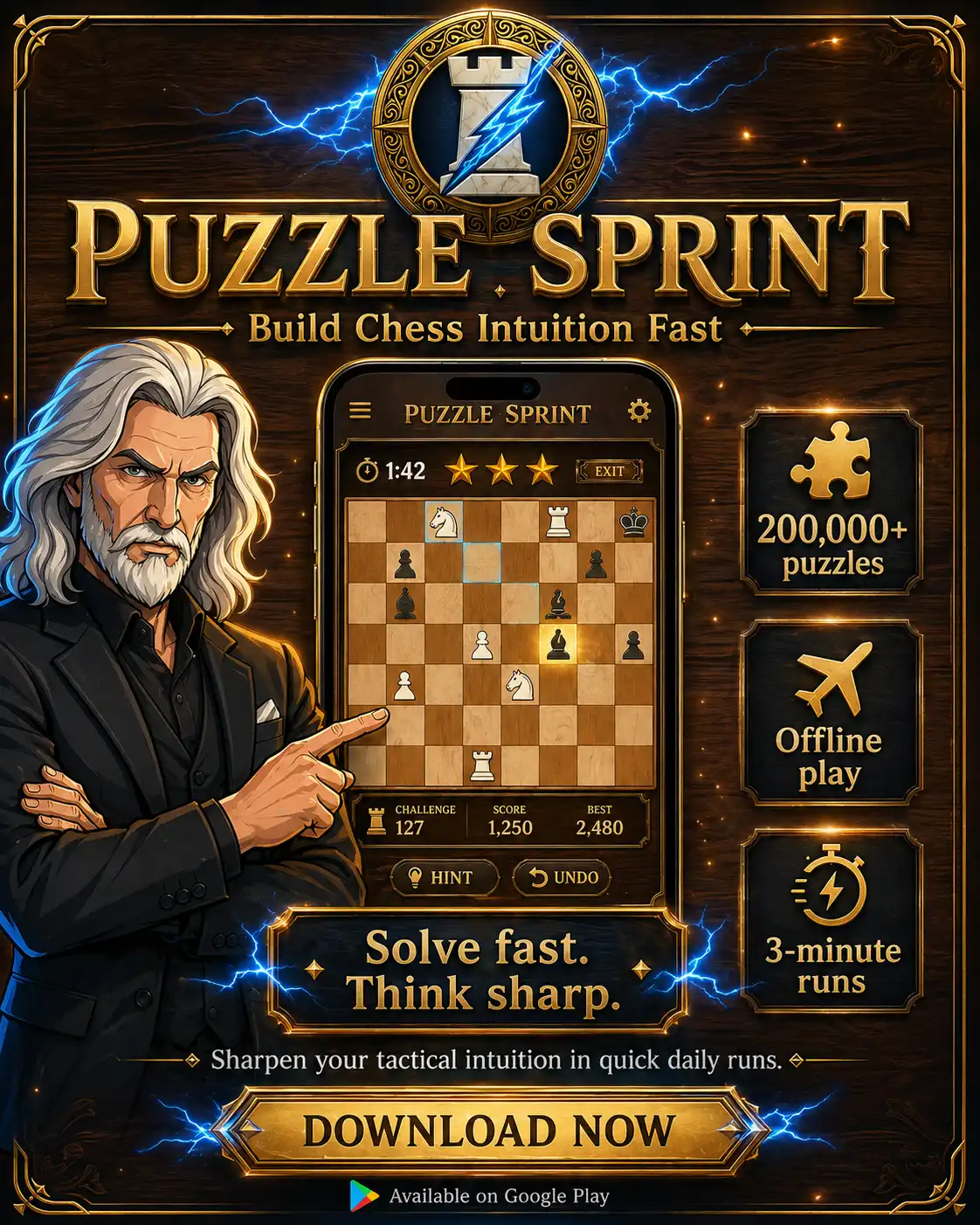 Inside the Sprint screen showcasing in-game tactical puzzle training